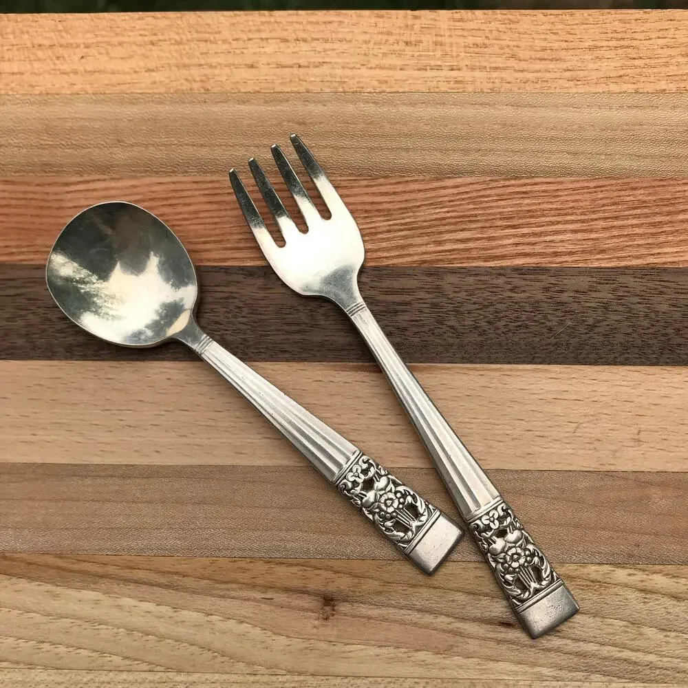 Oneida Community CORONATION 1930s silver plate baby toddler spoon and fork set